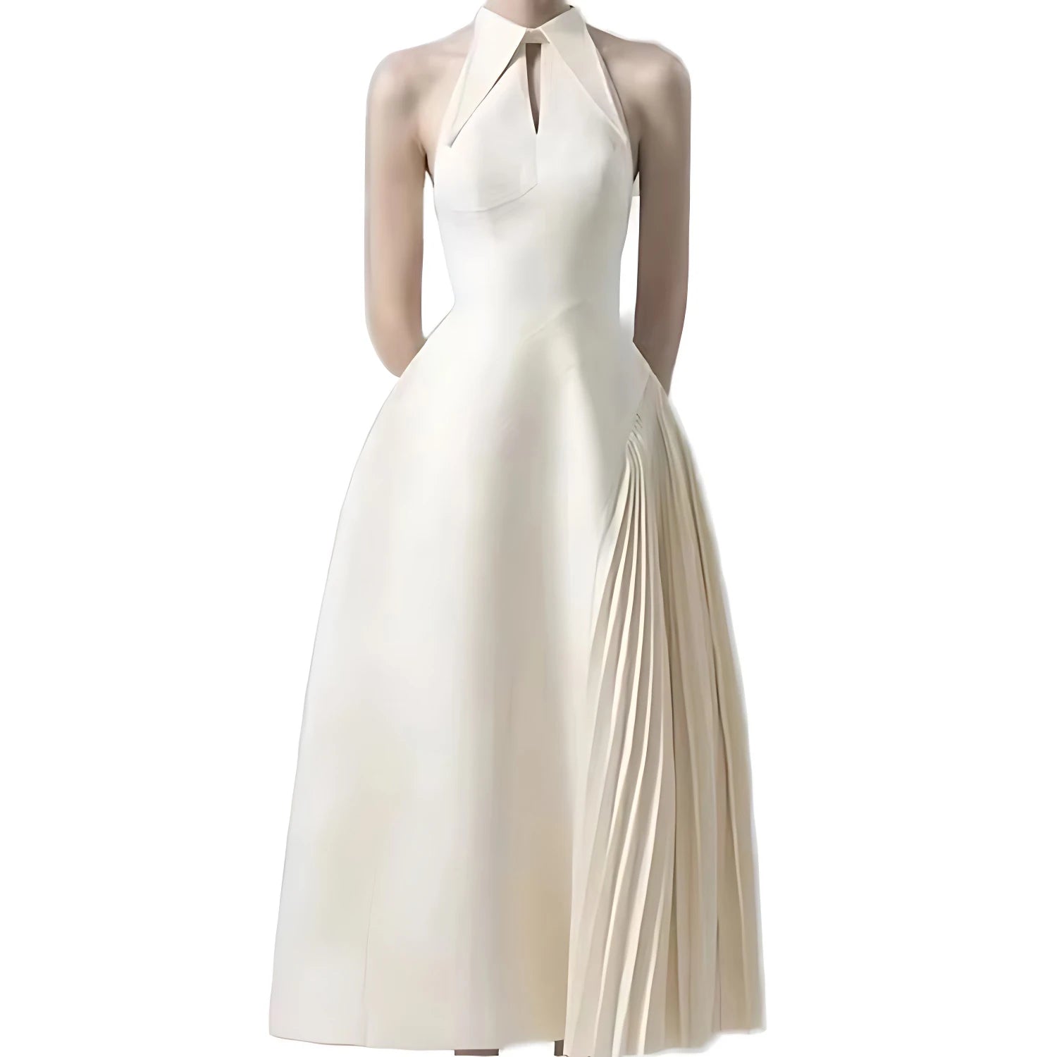 Elegant Style Pure White Maxi-Length Summer Dress Formal Stand-up Collar Design Sleeveless Casual Dress