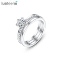 LUOTEEMI Stone Diamond Woman Finger Promise Zircon Wedding Set Crown Eternity Cubic Zirconia Stackable Ring MegaBDM