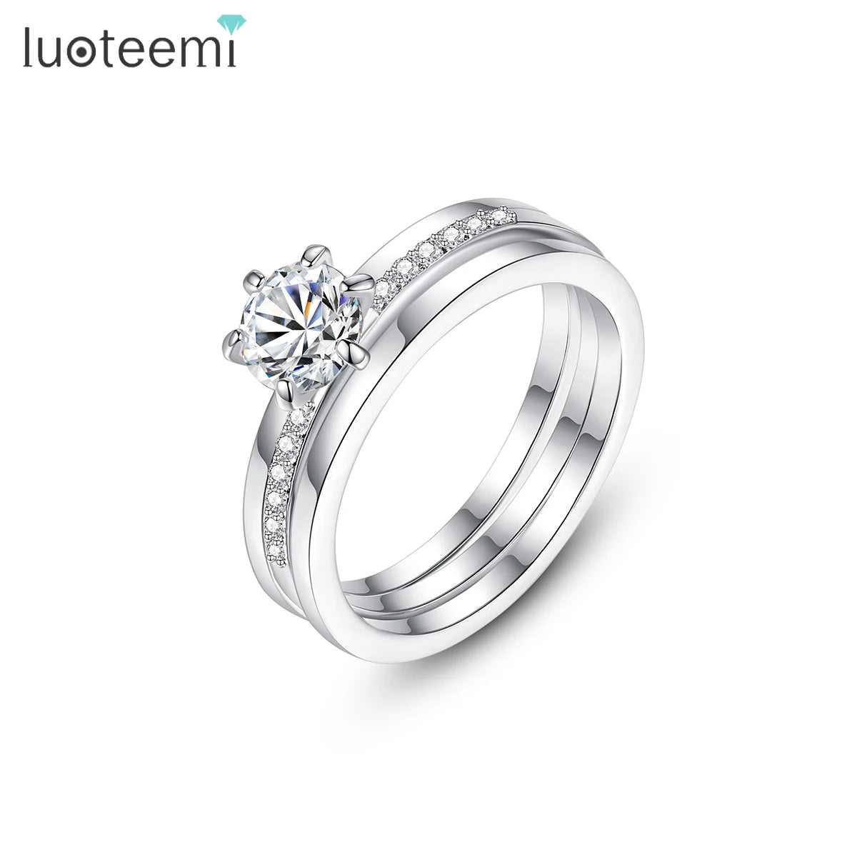 LUOTEEMI Stone Diamond Woman Finger Promise Zircon Wedding Set Crown Eternity Cubic Zirconia Stackable Ring MegaBDM