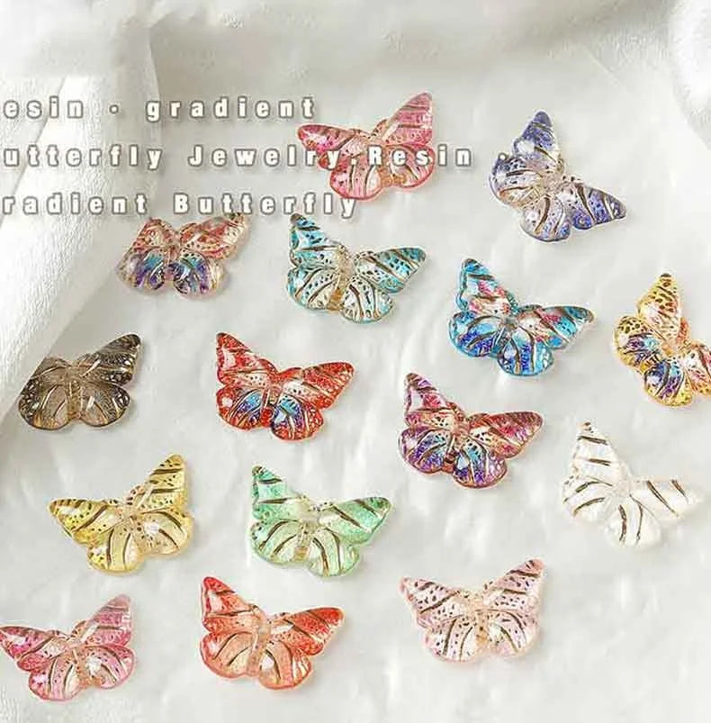 Paso Sico Japanese High Quality Resin Colorful 3D Shimmer Butterfly Kawaii Nail Charms in Bulk Wholesale
