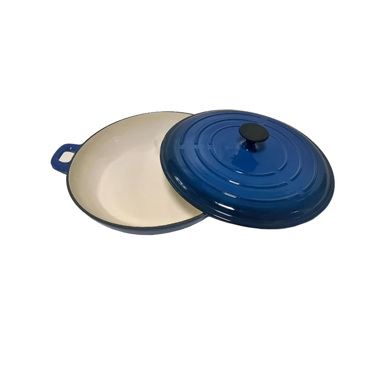 Bule Colour Cast Iron Enamel OEM Shallow Round Metal Casserole Non-stick Cookware Sets