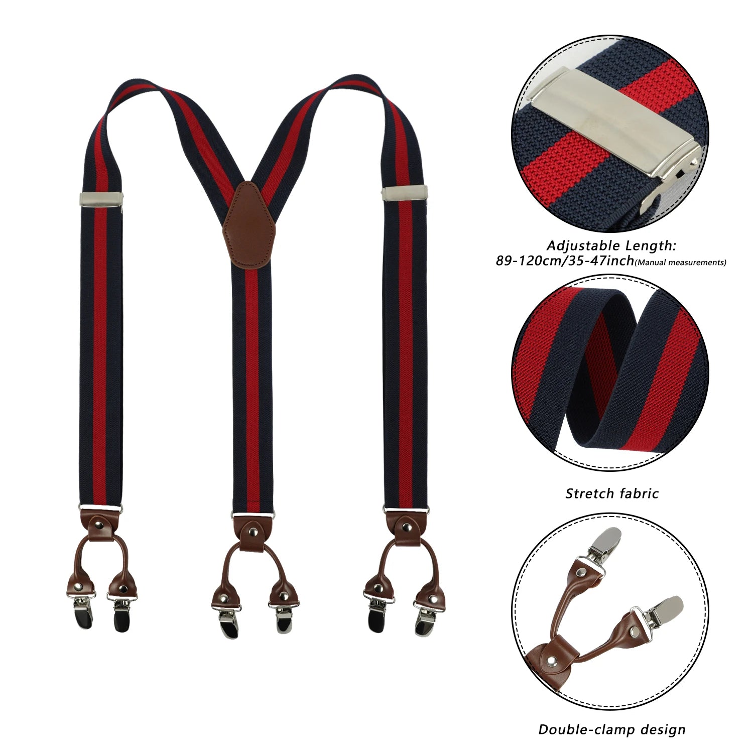 Direct Wholesale Solid Color 3.5cm Y Shape Mens Stylish Leather Suspenders With 6 Strong Clips