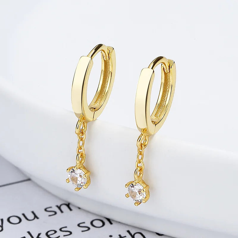 Fashion Jewelry 925 Sterling Silver Dangle Earrings Drop Zircon Tassel Chain Gold Plated Hoop Earrings Jewelry Women