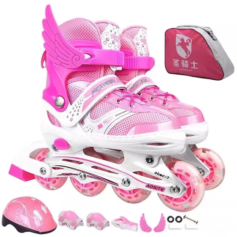 EACH Size Adjustable Four Wheel Roller Skates Flashing Children Roller Skates for Boys and Girls