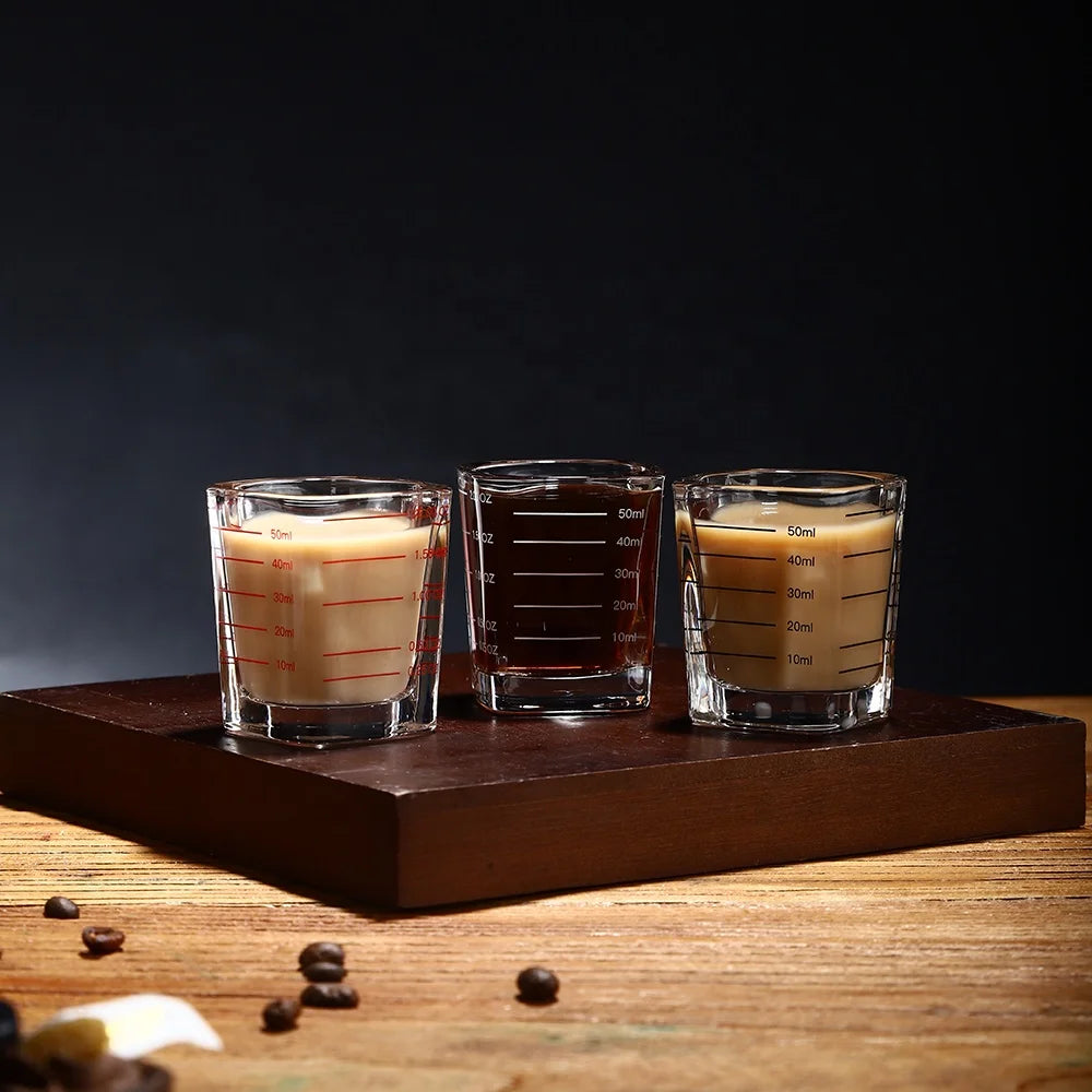 Espresso Coffee Square Ounce Measuring Mug-Crystal Glass Contemporary Design for Home & Office Use