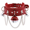Punk PU Leather Chain Double Layer Collar Two Color Bell Pendant Necklace