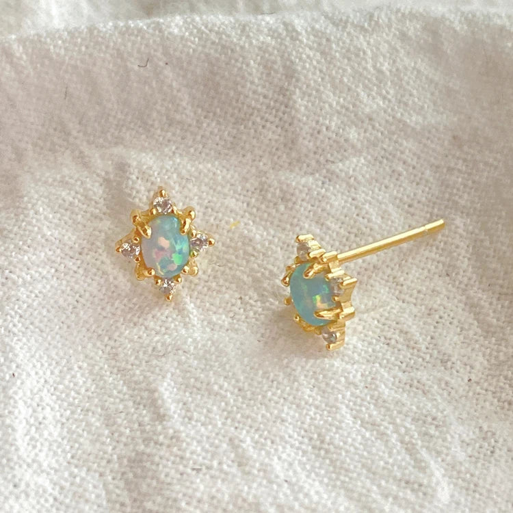 Trendy Custom Jewelry Designer Sterling Silver Women Opal Stud Earrings