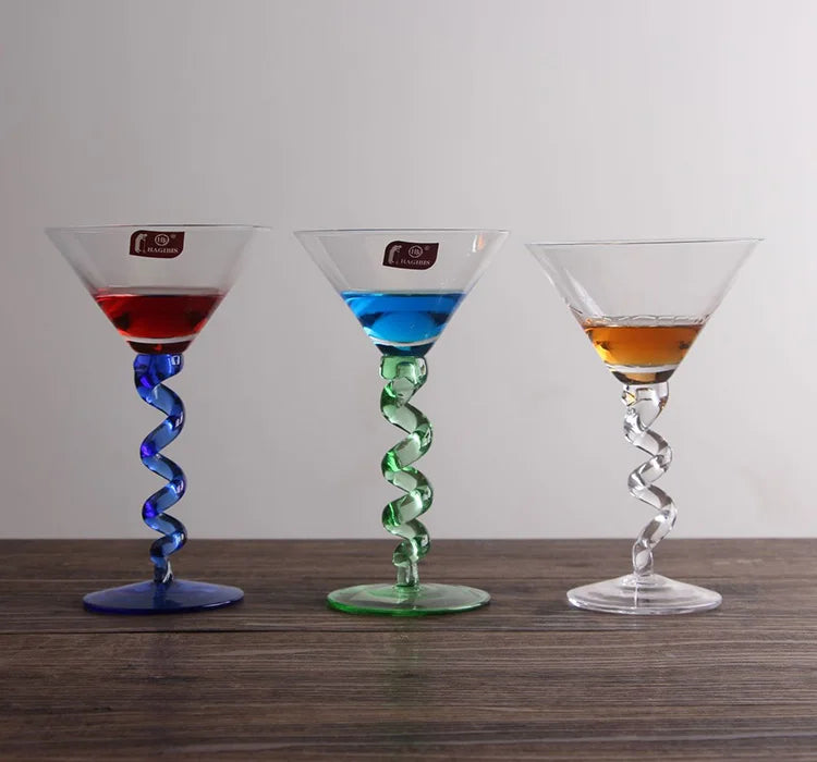 Creative Spring-Shaped Cocktail Glass Lead-free Crystal Stemware Custom Color Spiral Martini Glasses