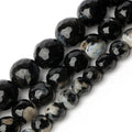 Faceted 6/8/10MM Round Black White Stripe Natural Semi Gemstone Agate Stone Beads for Bracelet Necklace Earrings Making DIY
