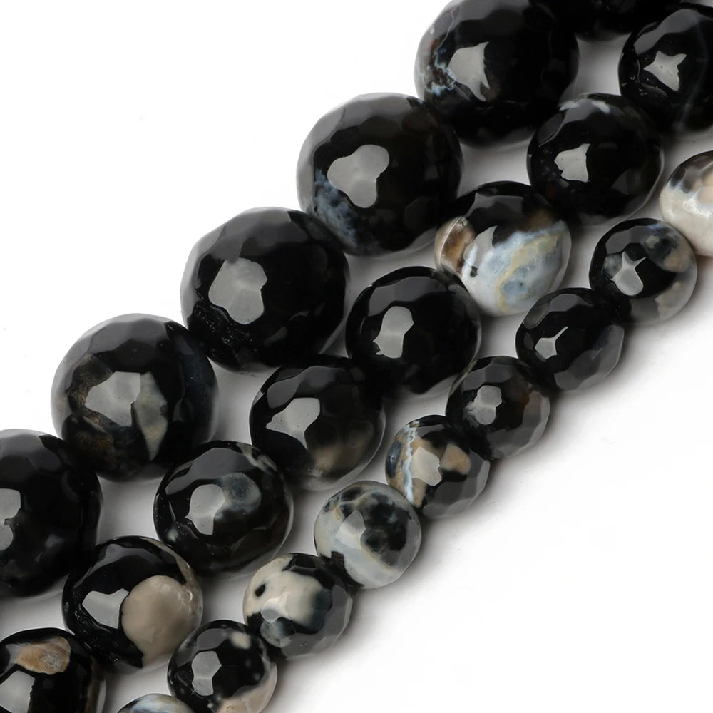 Faceted 6/8/10MM Round Black White Stripe Natural Semi Gemstone Agate Stone Beads for Bracelet Necklace Earrings Making DIY