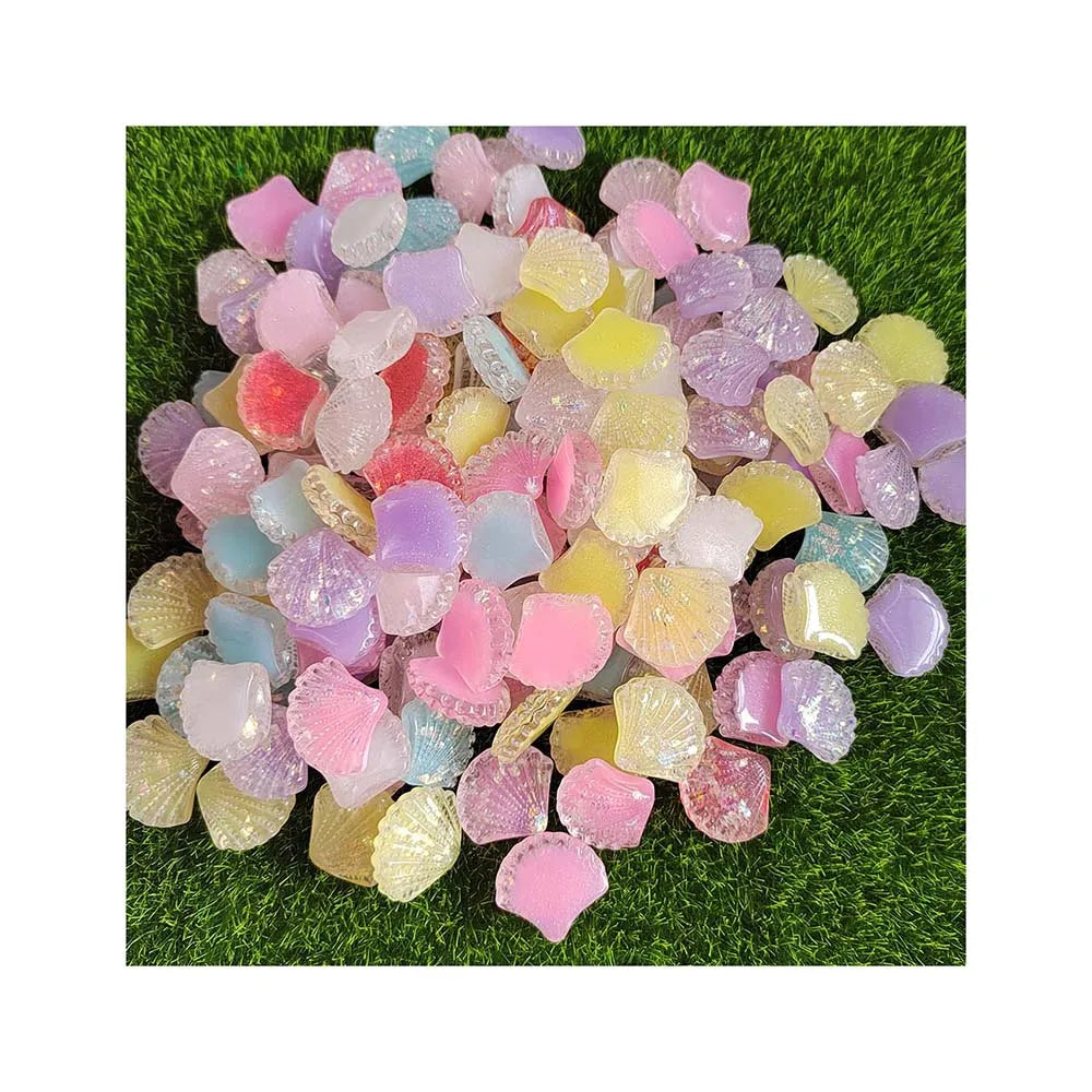 Kawai Resin Glitter Seashell Flatback Cabochon 100pcs Jewelry Findings Beads Scrapbooking Phone Decor DIY Jewelry Making Craft