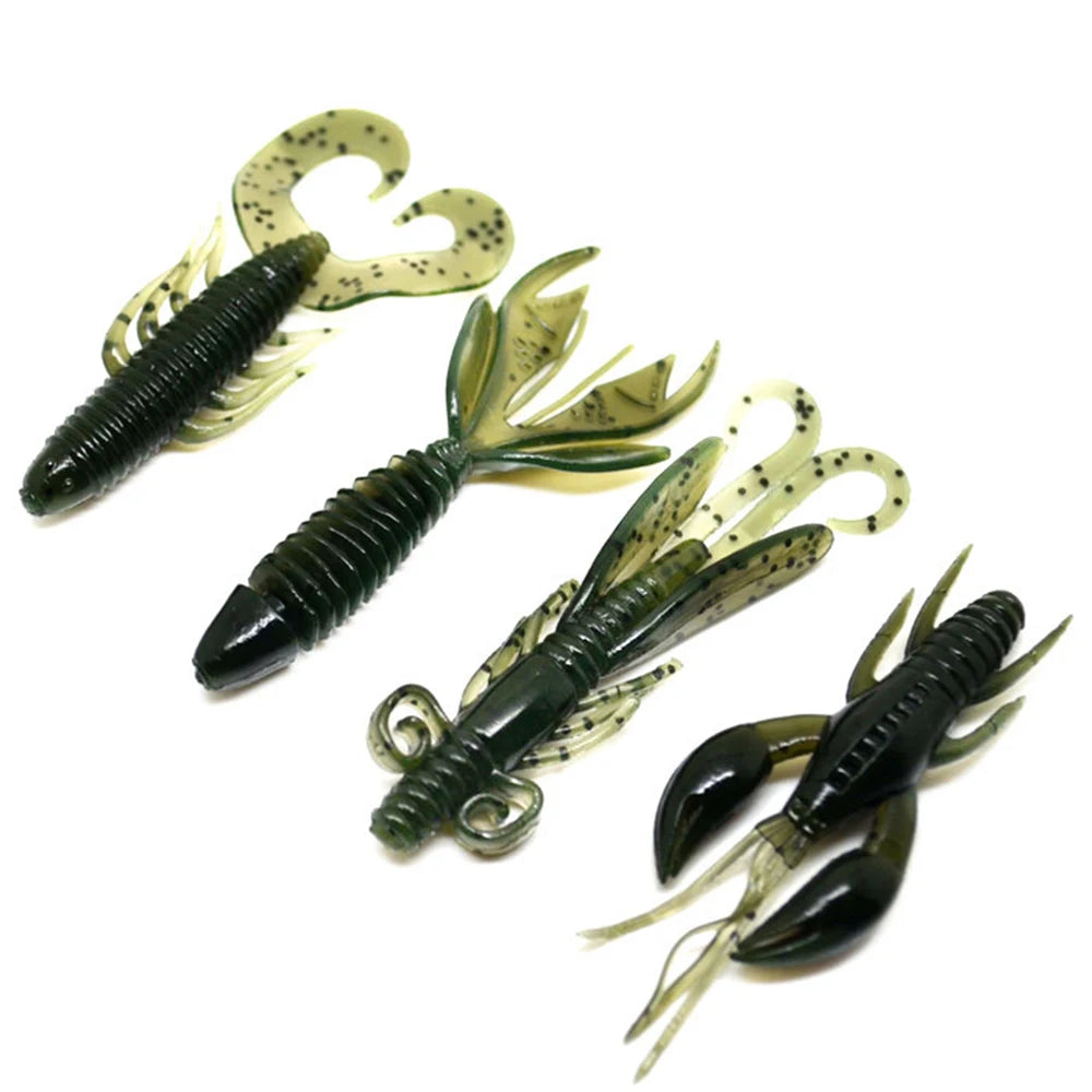 Newbility 4pieces Crayfish Ghost Shrimp Flowtail Maggots Fishing Soft Lures Sets