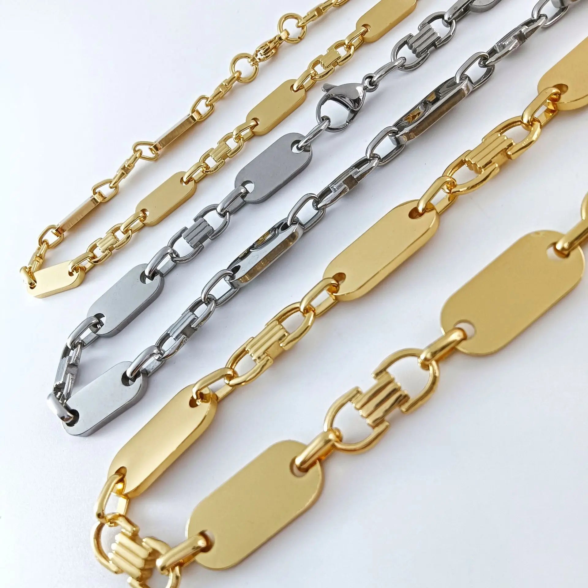 Personalized Stainless Steel Handmade Chain Atmosphere Necklace Bracelet PVD Gold Plated Punk Jewelry Gifts for Man & Women