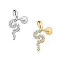 Luxury Gold Plated Titanium Stud Ear Piercings Zircon Paved Small Snake Flat Back Stud for Children's Labret Cartilage Gift