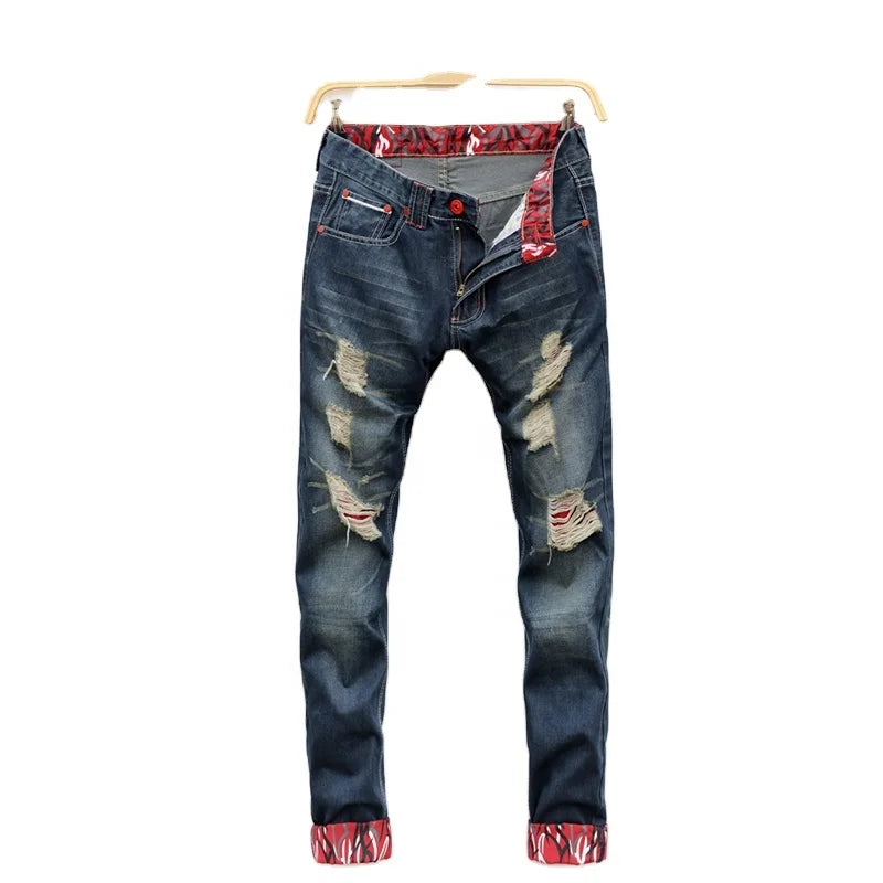 Designer Jeans Fashion Hot Sale Stock Skinny Ripped Denim Pants Wholesale Men Jeans