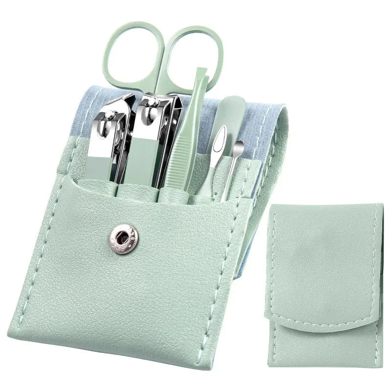 7Pcs/set Manicure Set Stainless Steel Nail Art Clipper Cuticle Nipper Scissor Grooming Tools With PU Leather Bag