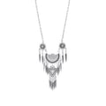 Turkish Style Pendant Necklace Vintage Bohemian Silver Carves Flower Statement Fringe Necklace