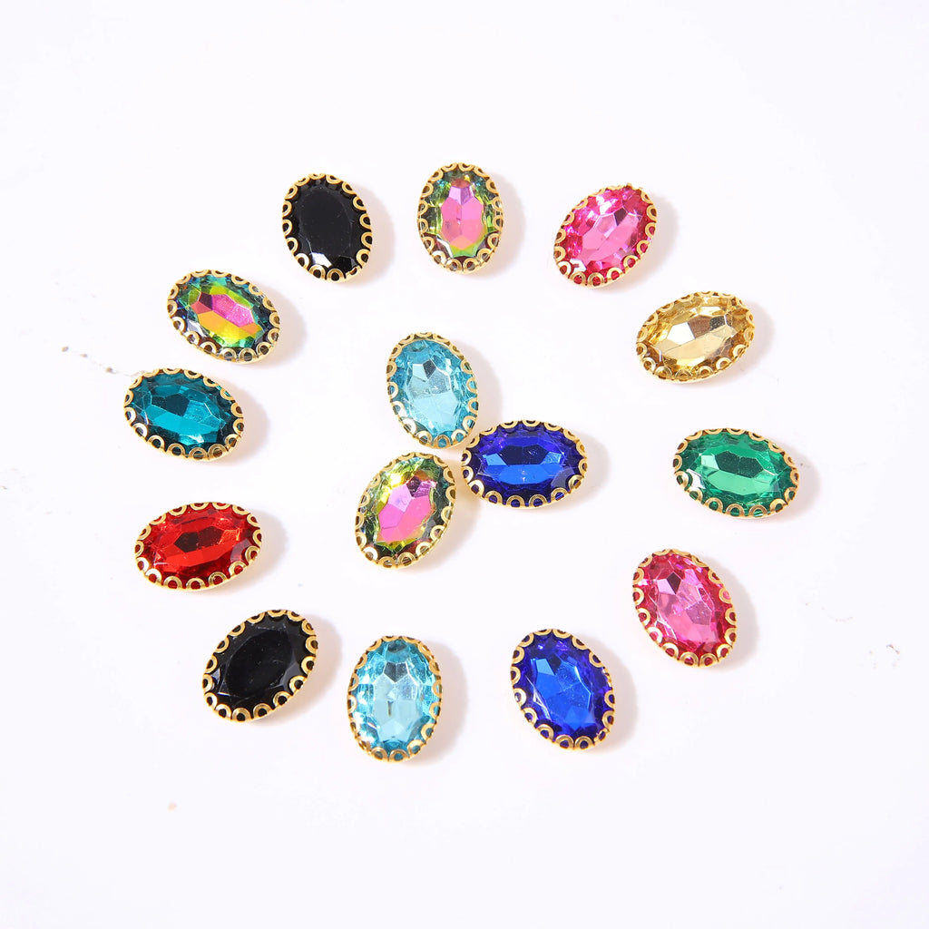 SINRONG Acrylic Flower Basket Claw Diamond 10 * 14 Oval Water Droplet Gold Sole Iron Shoes Bags Clothing Diamond Jewelry