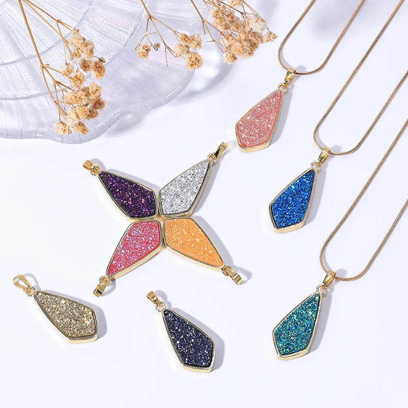 HOVANCI Plain Women Necklace 18k Gold Color Plated Stainless Steel Rope Chain Agate Druzy Opal Jewelry Necklace With a Pendent