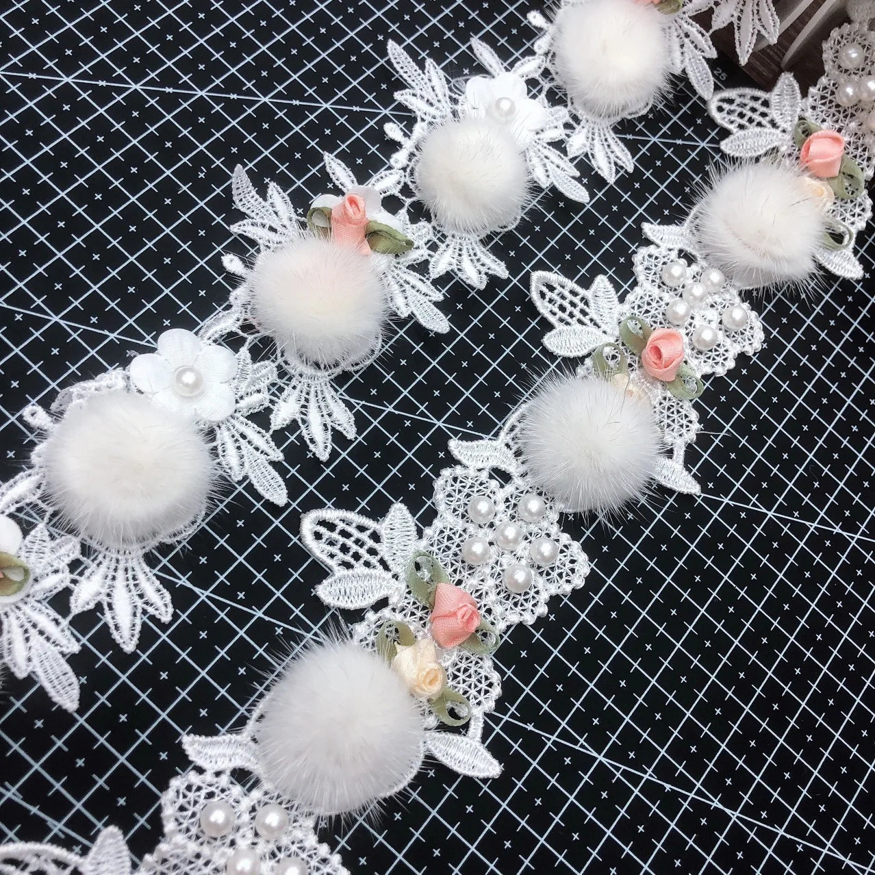 JFL089 Mink Hair Ball Three-D Viscose Flower Nail Beads Polyester Water Soluble Lace Forcurtains Home Textile Accessories