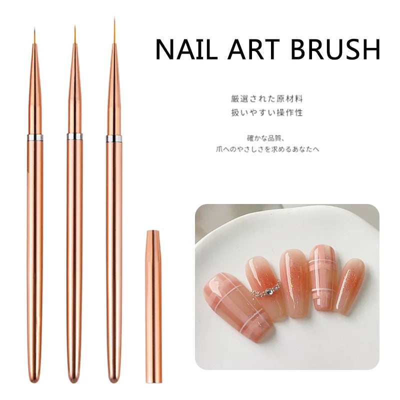TSZS Newest 3pcs/set Rose Gold Nail Liner Brushes Manicure Painting Pen for DIY French Lines Striping Drawing Pen