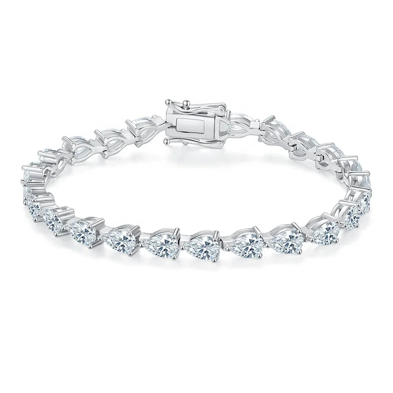 Luxury Fashion Style White Gold Plated Silver 925 Bracelet Women 0.5 CT Pear Cut Moissanite Diamond Tennis Bracelets