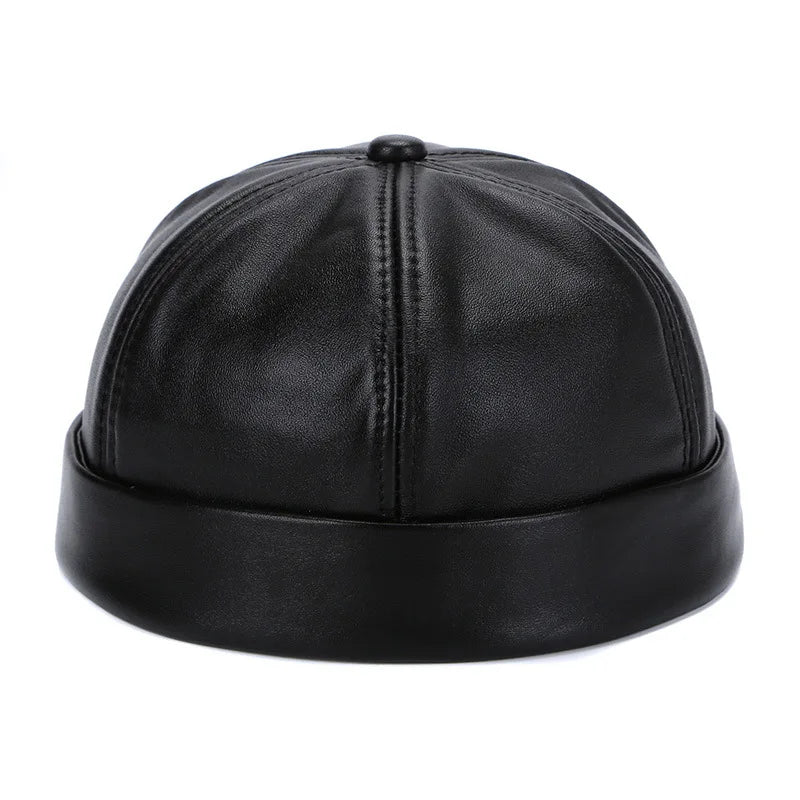 Wholesale Leather Sheepskin Docker Hat Elderly Adjustable Thermal Pullover Docker Hat Brimless