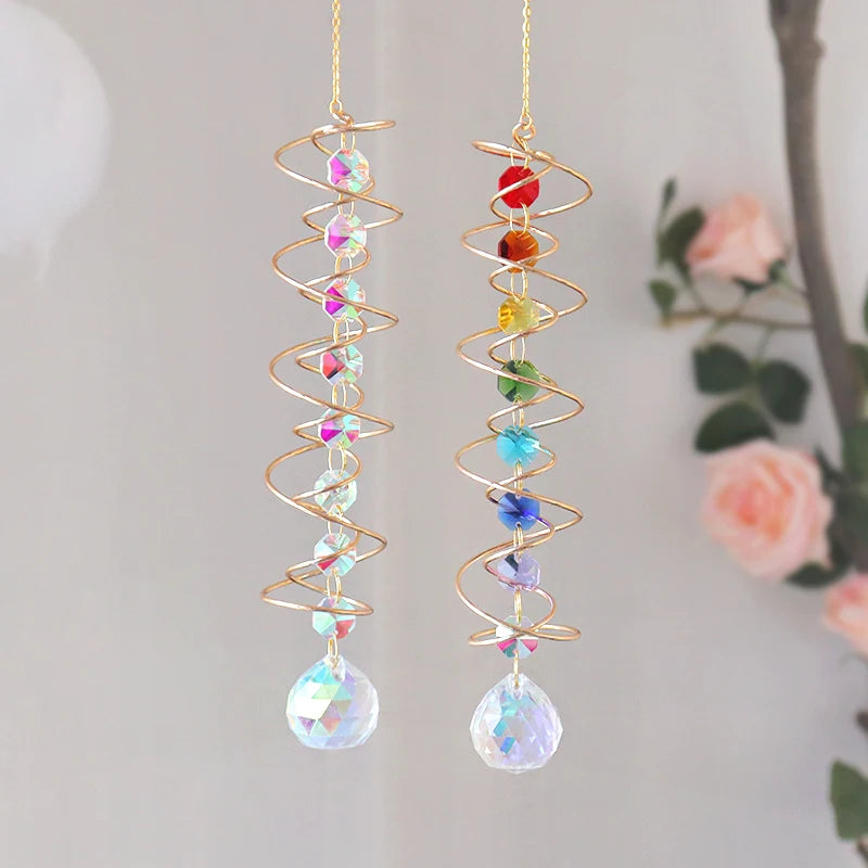 Spiral Wind Spinner Suncatcher Crystal Ball  Wind Chimes Rainbow Maker Swivel Hook Garden Decor
