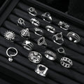 19Pcs/Set Vintage Style Silver Heart Geometric Design Bracelet Set for Women Jewelry