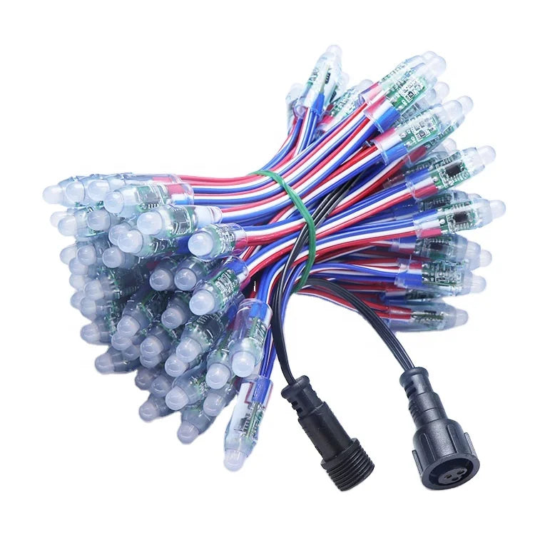WS2811 12V Resistor Bullet Pixels with Black 18 Gauge Wires 4inch Apart with Xconnect Ends in Strings of 50 Pixels