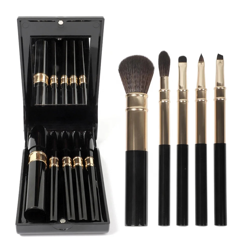 Powder Eyebrow Lip Cruelty Free Eye Brow Pencil Powder 5 in 1 Synthetic Black Travel Luxury Makeup Brush Set