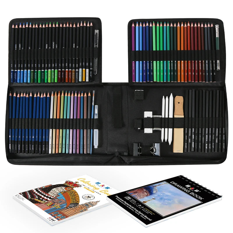 H & B 148pcs Kids Water Colouring Pencils Set With a Coloring Book for Artists Adults and Kids