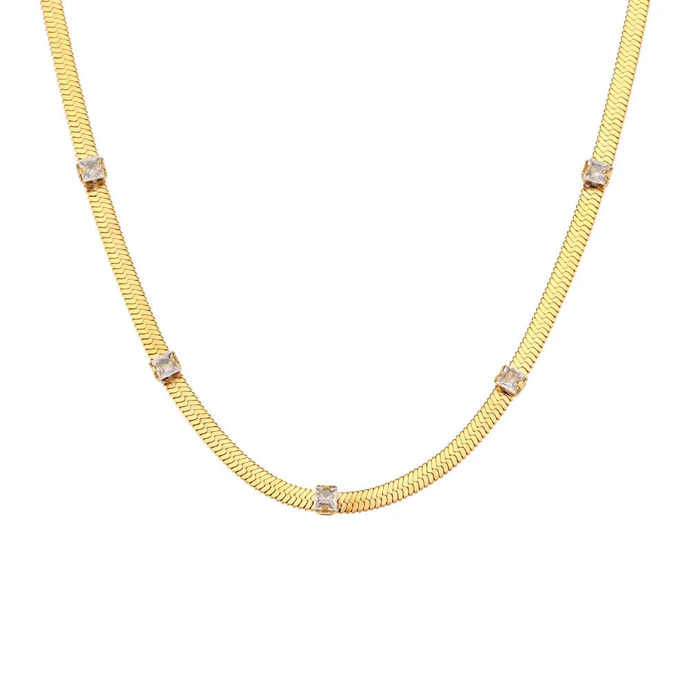 Vintage Collarbone Chain Jewelry Stainless Steel Blade Chain Necklace Fashion Clear Zircon Necklace for Women Girls