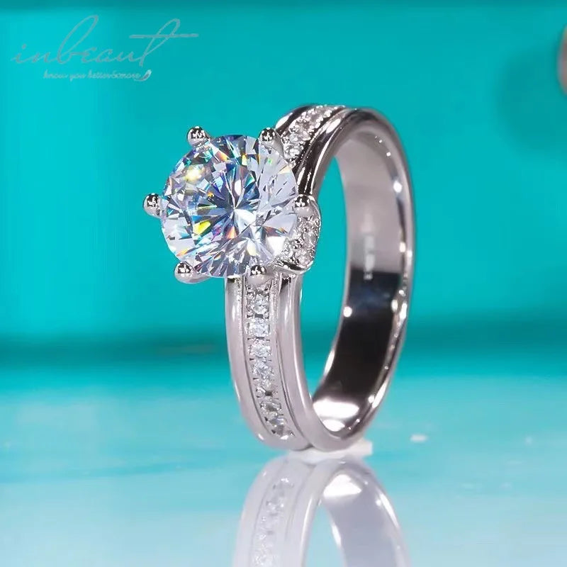 Silver 925 Original 3-5 Carat Round Brilliant Cut Pass Diamond Test Sparkling D Color Moissanite Ring for Wedding Fine Jewelry