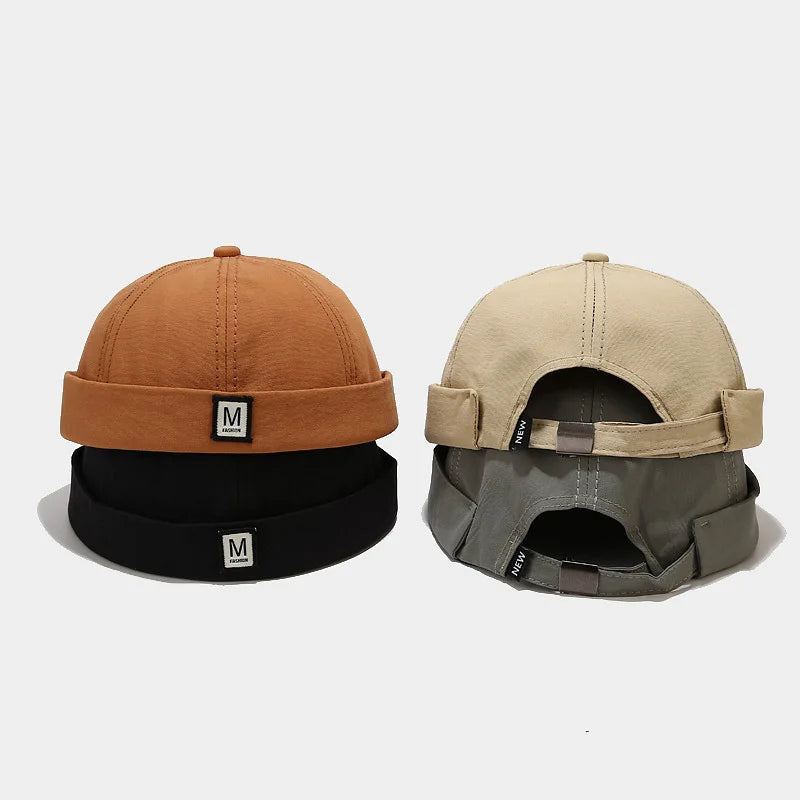 Korean Style Unisex M Badge Canvas Cotton Skull Brimless Hat Retro Yuppie Skull Cap Sailor Hat Hot Selling