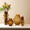 Modern Art Unique Burgundy Round Glass Flower Vase for Home and Wedding Decoration Tabletop Vase