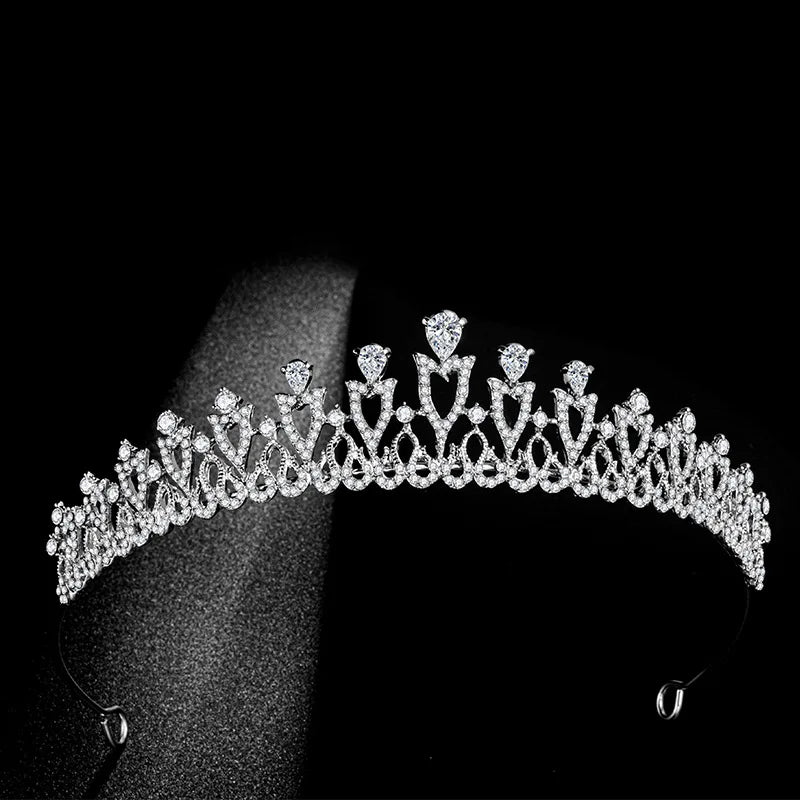 SLBRIDAL Alloy Rhinestone Crystal Cubic Zircon Bridal Tiara Princess Crown Wedding Hair Accessories Women Dress Prom Jewelry