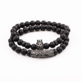 New Design Men Bracelet Black Onyx CZ Lion Charm Natural Stone Beads Elastic Bracelet Set Men JBS11654
