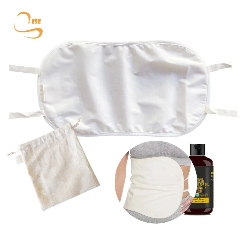 Washable Anti Oil Leak Soft Ties Unisex Castor Oil Wraps Less Mess Organic Reusable Castor Oil Pack Kit with Cotton Storage Bags