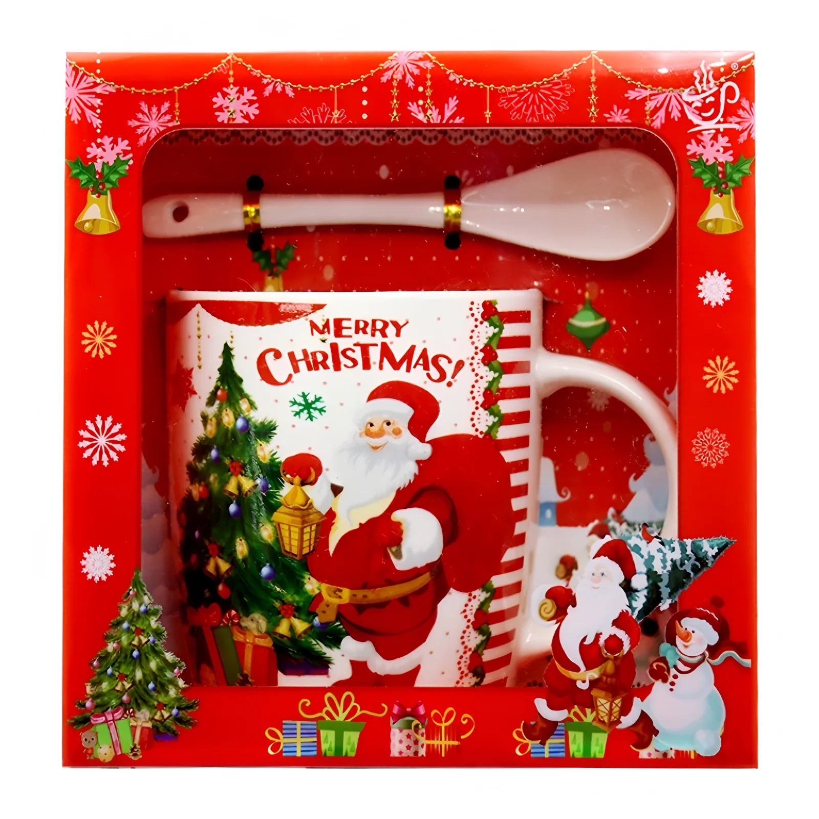 Christmas Mug Spoon Set Festival Design Holiday Ceramics Coffee Cup for Family Friends Merry Christmas Gifts Snowman Tree Print