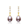CZCITY Classic Clear Zircon 925 Sterling Silver Drop Elegant Freshwater Pearl Earrings Women Jewelry
