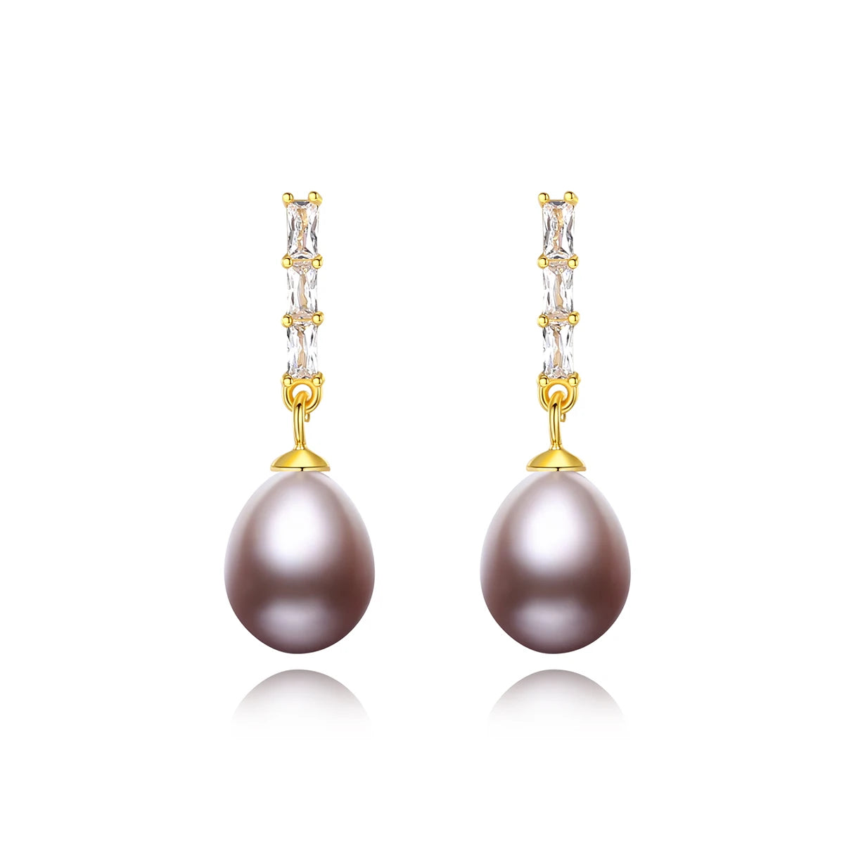 CZCITY Classic Clear Zircon 925 Sterling Silver Drop Elegant Freshwater Pearl Earrings Women Jewelry