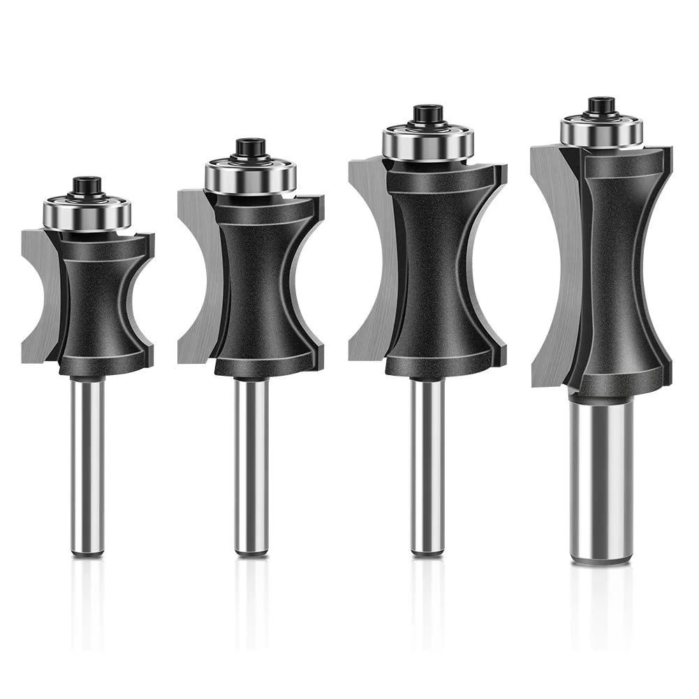 Bull Nose Radius Bit Curved Knife Cutter  Woodworking Staircase Floor Knife Router Bits Enclosed Bearing Rollers 1/4"router Bits