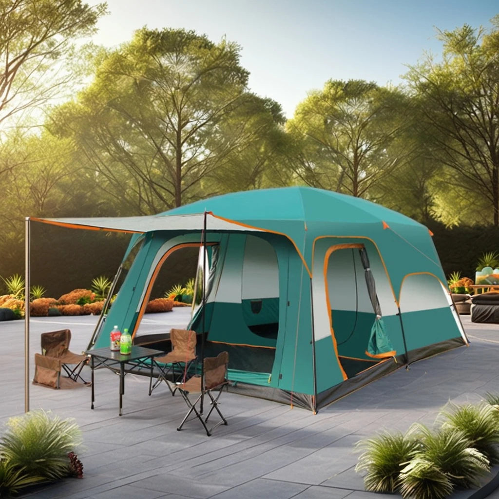 8-Person Luxury Outdoor Camping Tent for Families Waterproof Double-Layer Nylon Aluminum Poles Modern Style Glamping Large Size