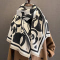 Women's Winter Warm Double-Sided Pashmina Scarf Camellia Flower Geometric Pattern Red Cashmere Shawl Spring Winter Accessory