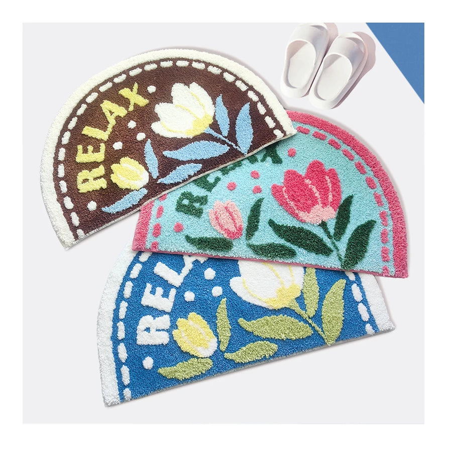 Soft Plant Boho Decorative Floral Bath Mat Machine Washable Bathmat Non Slip Bath Rug for Tub