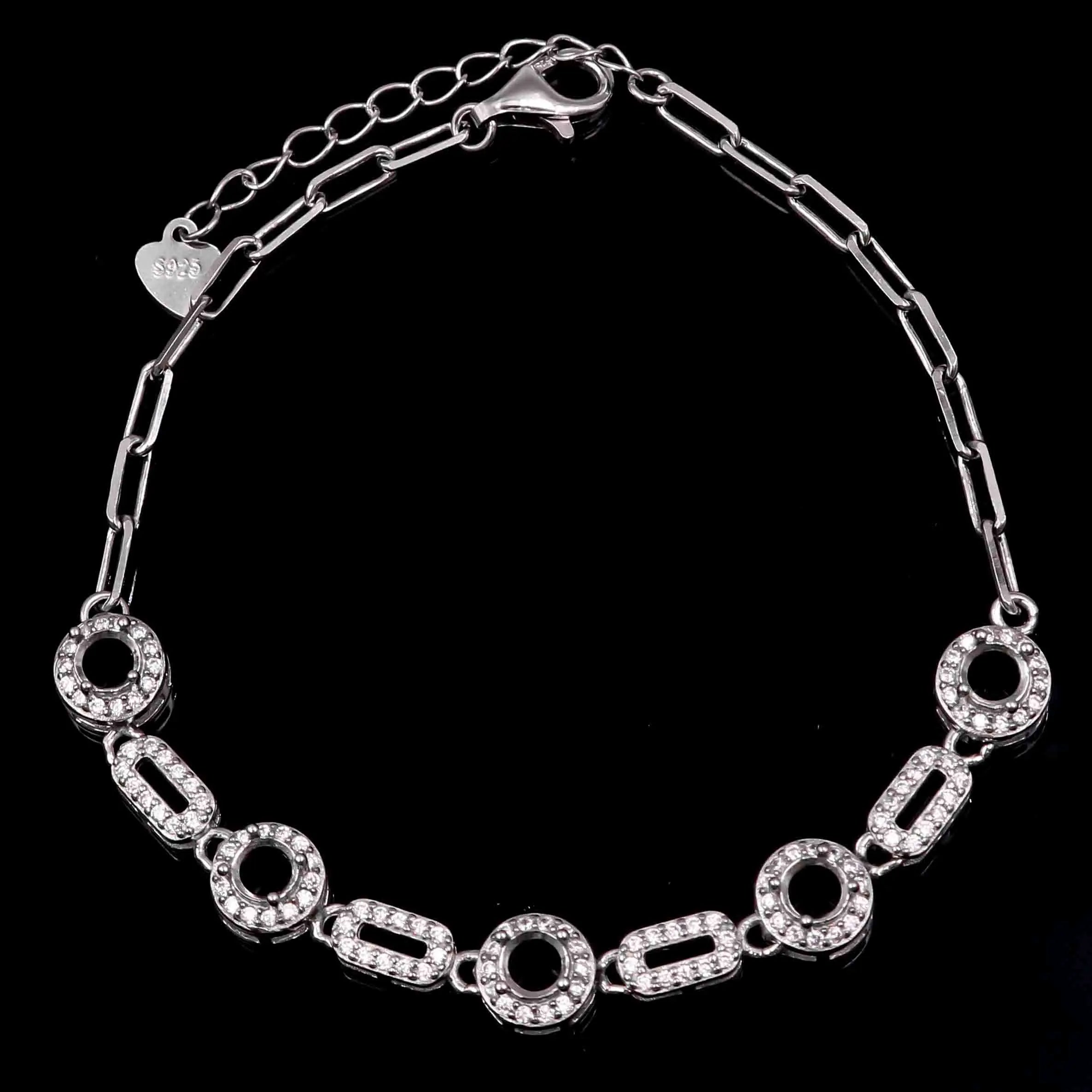 Sterling Silver 4*4mm Semi Mount Bracelet Empty Support Blank Claw Setting S925 Mountain Base Holder Without Stone for Inlay DIY