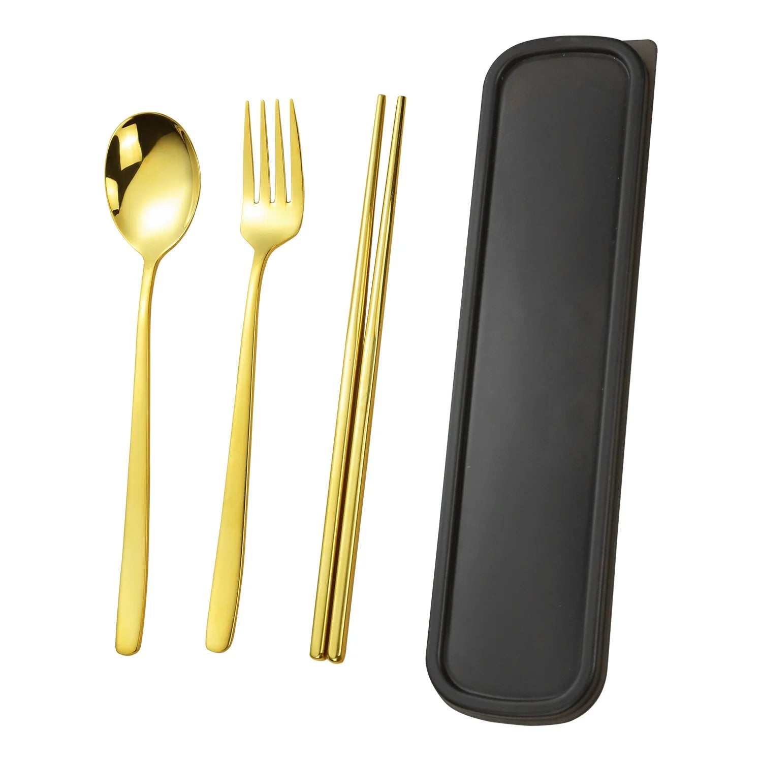 Portable Stainless Steel 304 Fork Spoon Chopsticks Cutlery Straw Set with Wheat Box