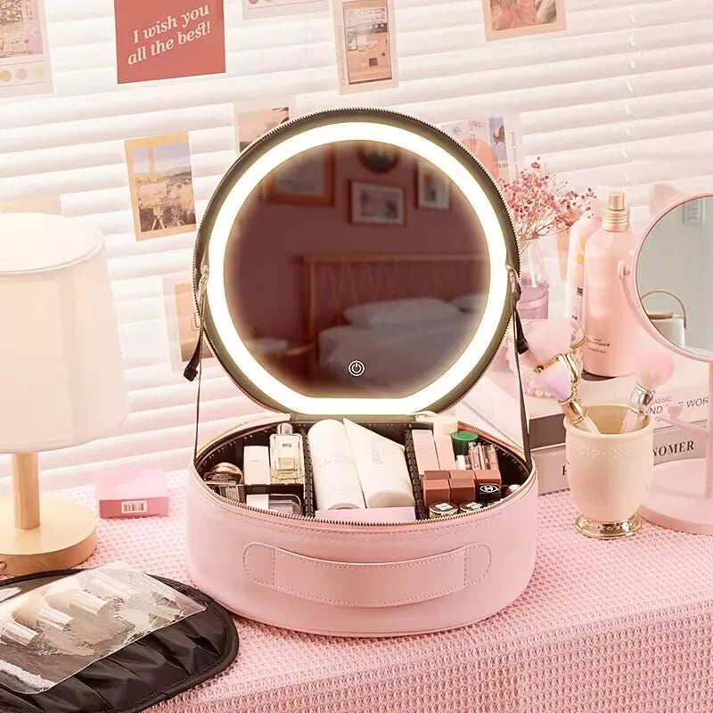 New Travel Laptop Makeup Bag With Led Mirror Mass Storage Round Makeup Bag LED Portable Led Makeup Bag
