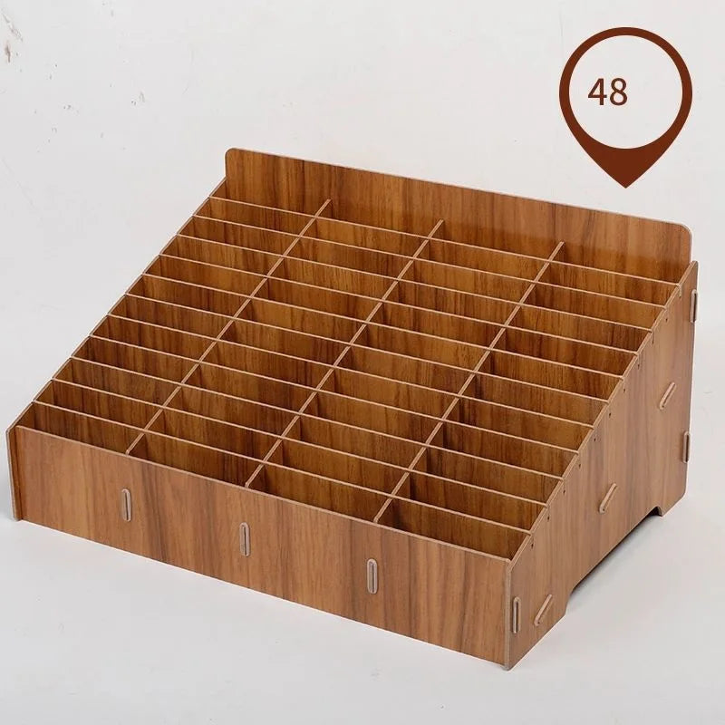 48  Grid Wooden Cell Phone Holder Desktop Organizer Storage Box for Classroom Office  24 Grid Organizer Box Wood Cellphone
